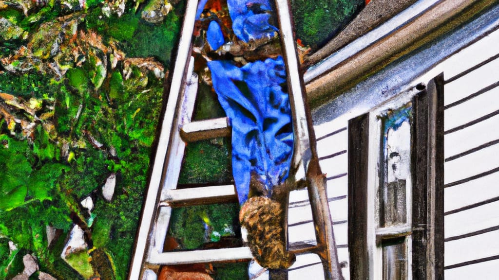 Man climbing ladder on Poolesville, Maryland home to replace roof