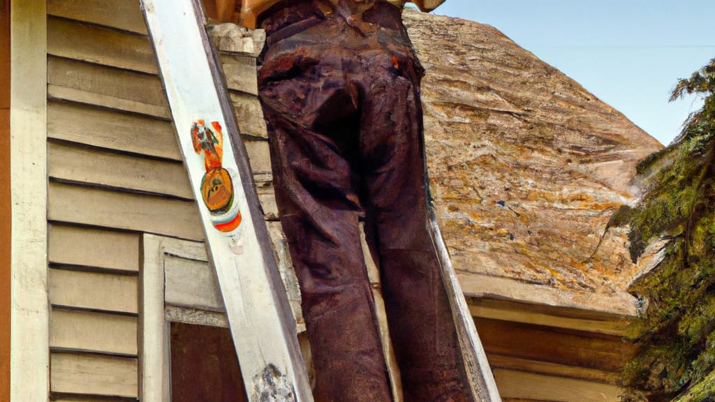 Man climbing ladder on Poplar Grove, Illinois home to replace roof