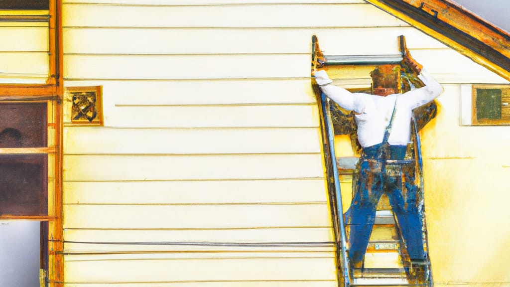 Man climbing ladder on Port Hueneme, California home to replace roof