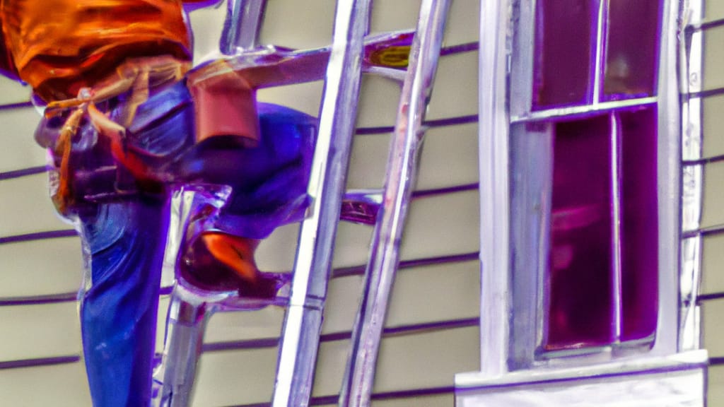 Man climbing ladder on Port Jervis, New York home to replace roof