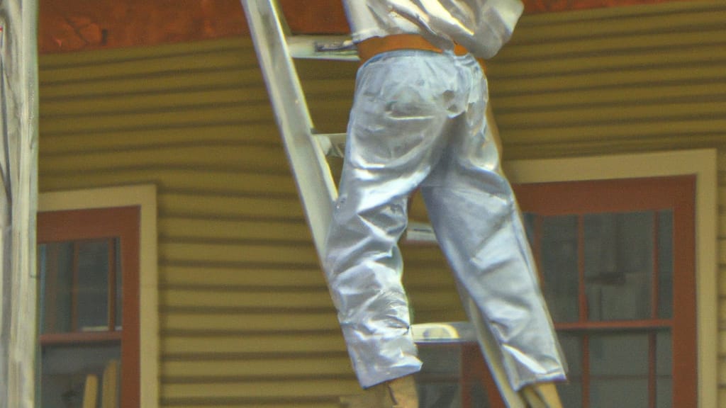 Man climbing ladder on Port Lavaca, Texas home to replace roof