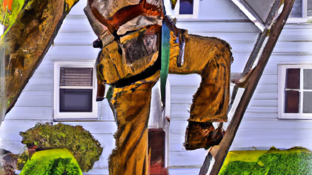 Man climbing ladder on Portland, Oregon home to replace roof