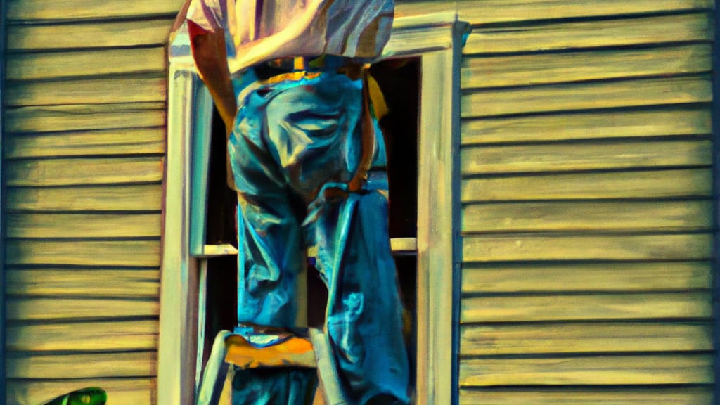 Man climbing ladder on Portland, Texas home to replace roof