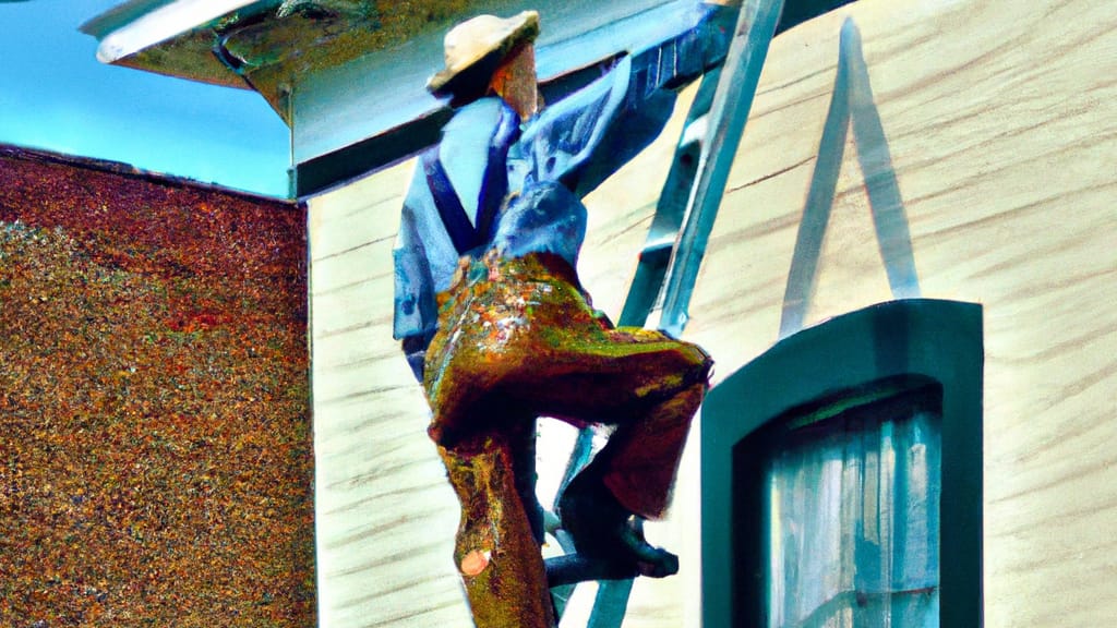 Man climbing ladder on Portsmouth, Ohio home to replace roof