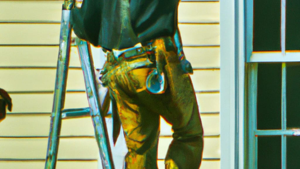 Man climbing ladder on Portsmouth, Virginia home to replace roof