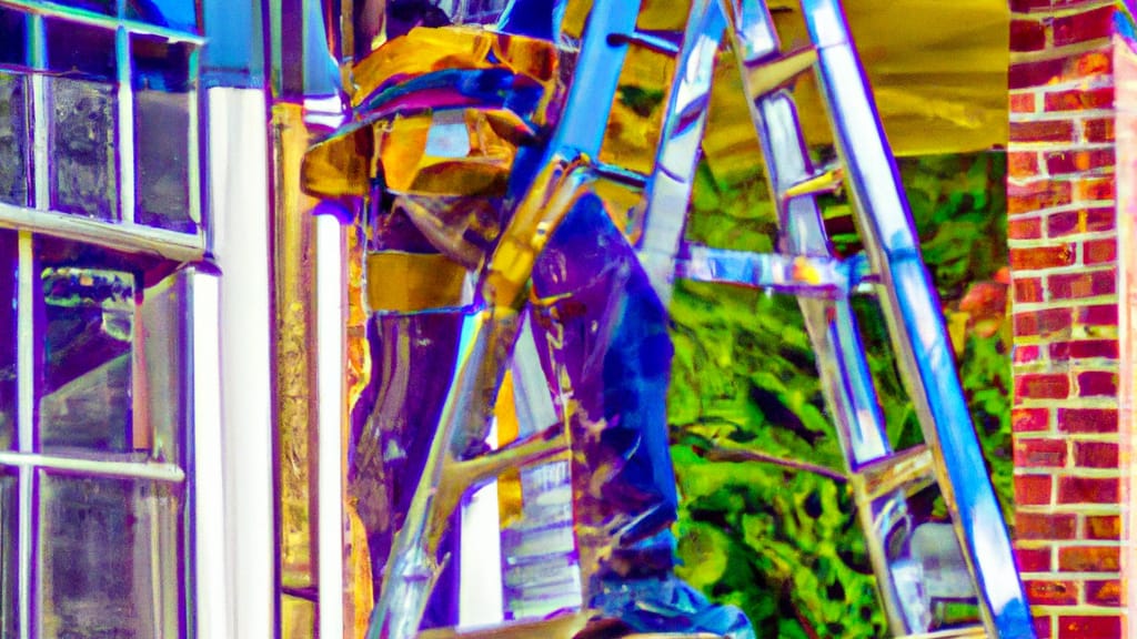 Man climbing ladder on Potomac, Maryland home to replace roof