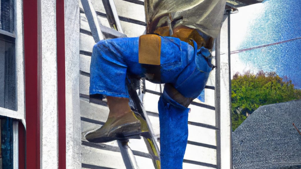 Man climbing ladder on Powell, Ohio home to replace roof