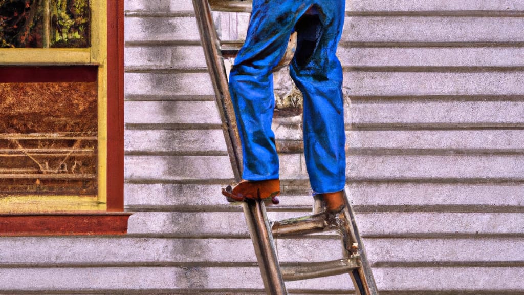 Man climbing ladder on Powell, Wyoming home to replace roof