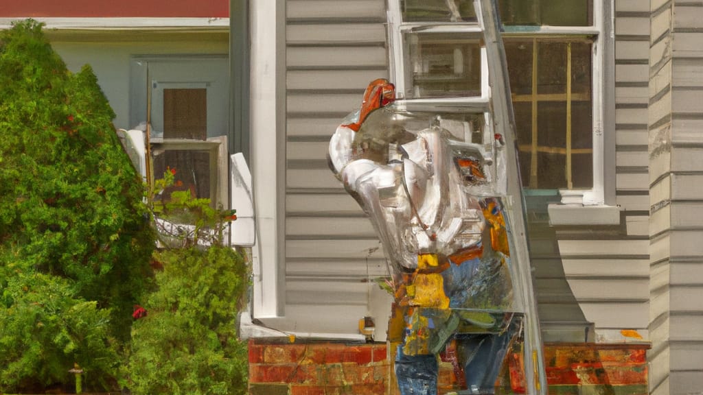 Man climbing ladder on Princeton, West Virginia home to replace roof