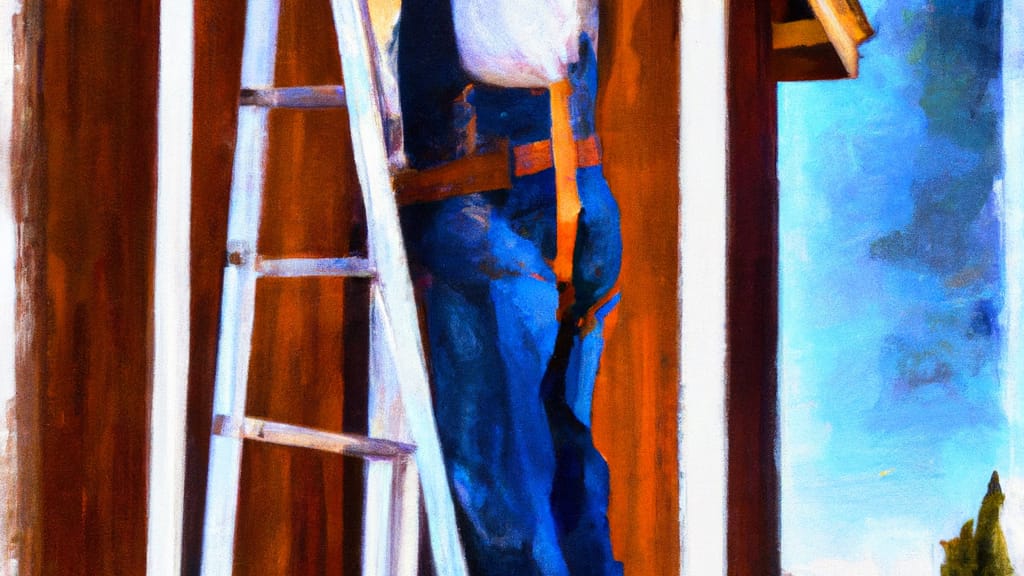 Man climbing ladder on Prineville, Oregon home to replace roof
