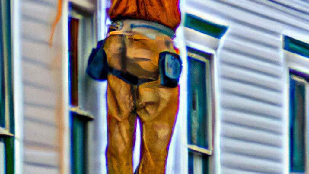 Man climbing ladder on Pullman, Washington home to replace roof