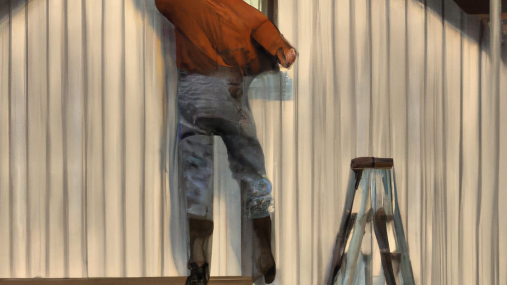 Man climbing ladder on Purcell, Oklahoma home to replace roof