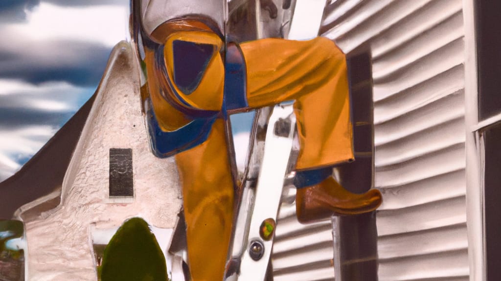 Man climbing ladder on Purcellville, Virginia home to replace roof