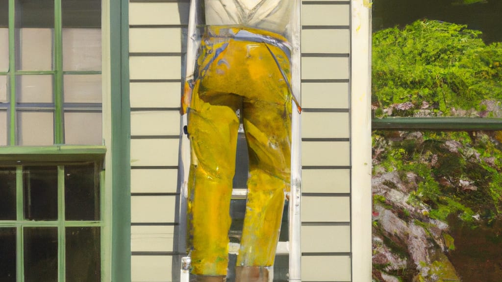 Man climbing ladder on Putnam Valley, New York home to replace roof