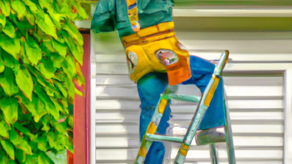 Man climbing ladder on Puyallup, Washington home to replace roof