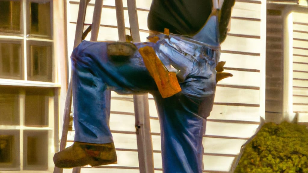 Man climbing ladder on Queensbury, New York home to replace roof