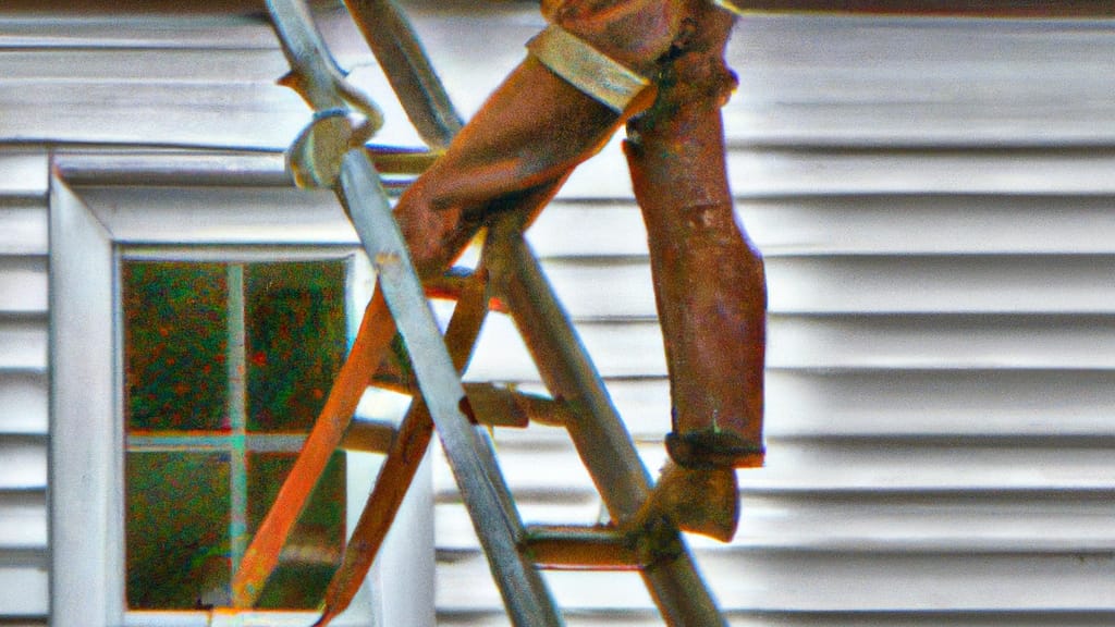Man climbing ladder on Raleigh, North Carolina home to replace roof
