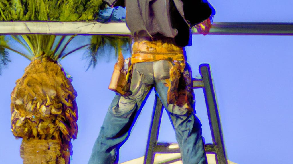 Man climbing ladder on Rancho Mirage, California home to replace roof