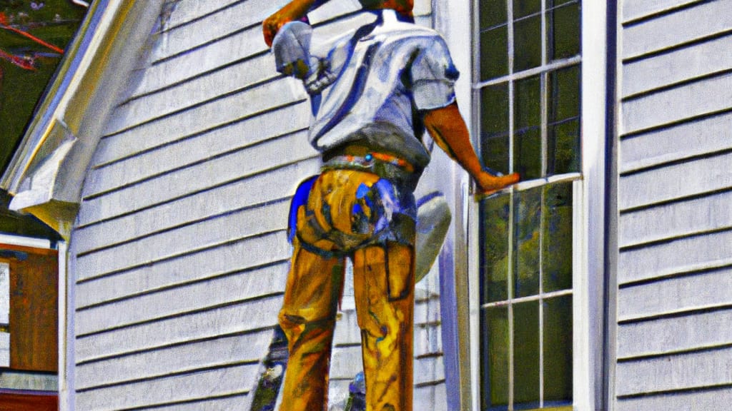 Man climbing ladder on Randolph, Massachusetts home to replace roof