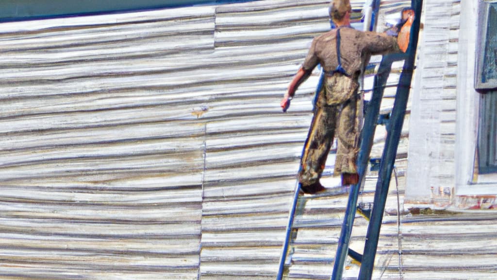 Man climbing ladder on Rantoul, Illinois home to replace roof