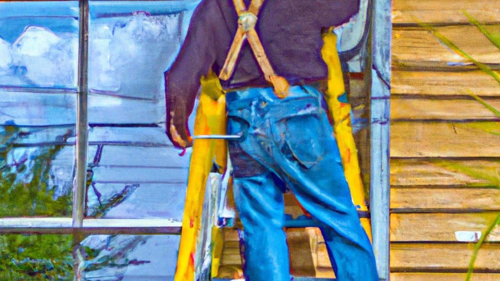 Man climbing ladder on Raymondville, Texas home to replace roof