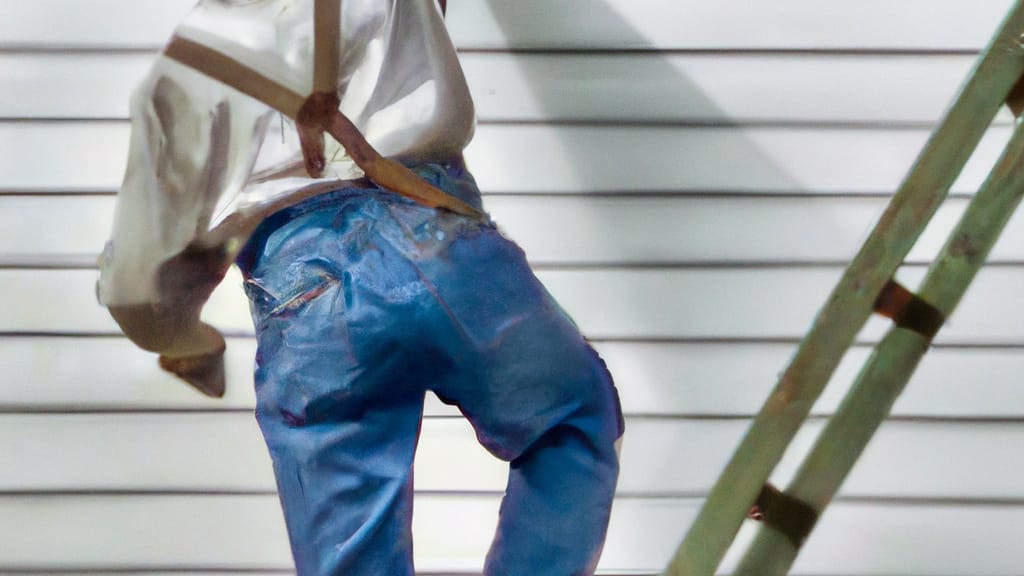 Man climbing ladder on Raymore, Missouri home to replace roof