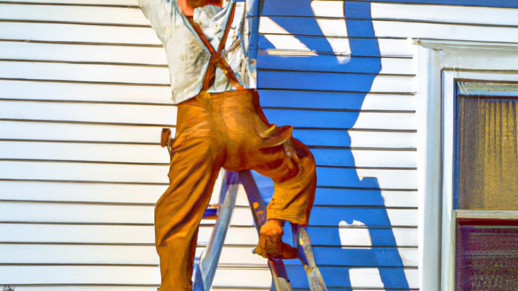 Man climbing ladder on Reading, Pennsylvania home to replace roof