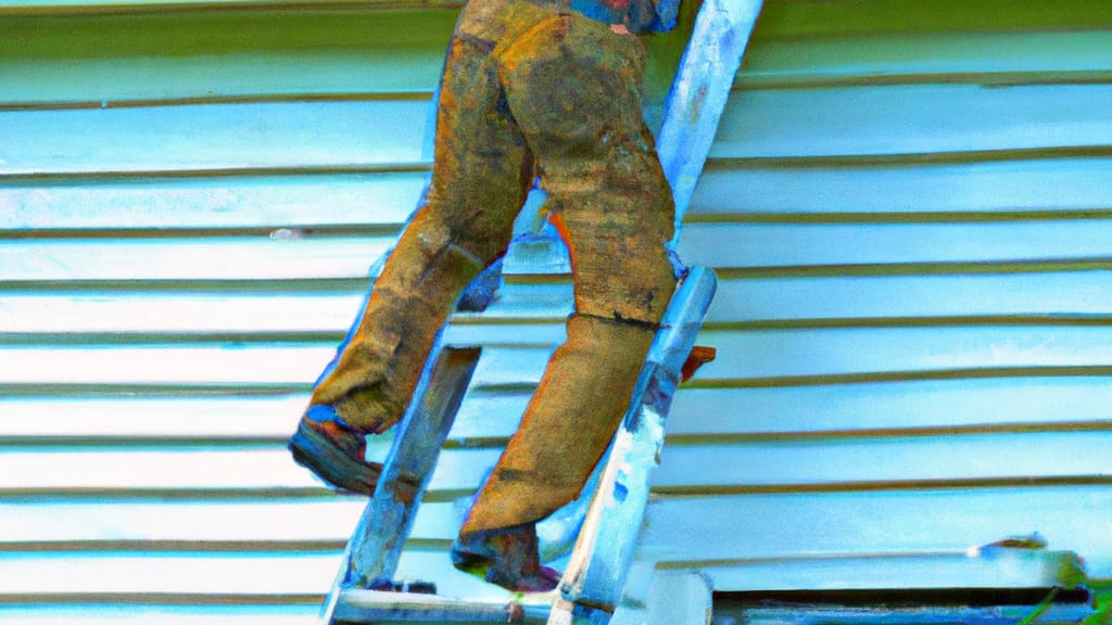 Man climbing ladder on Ridge, New York home to replace roof
