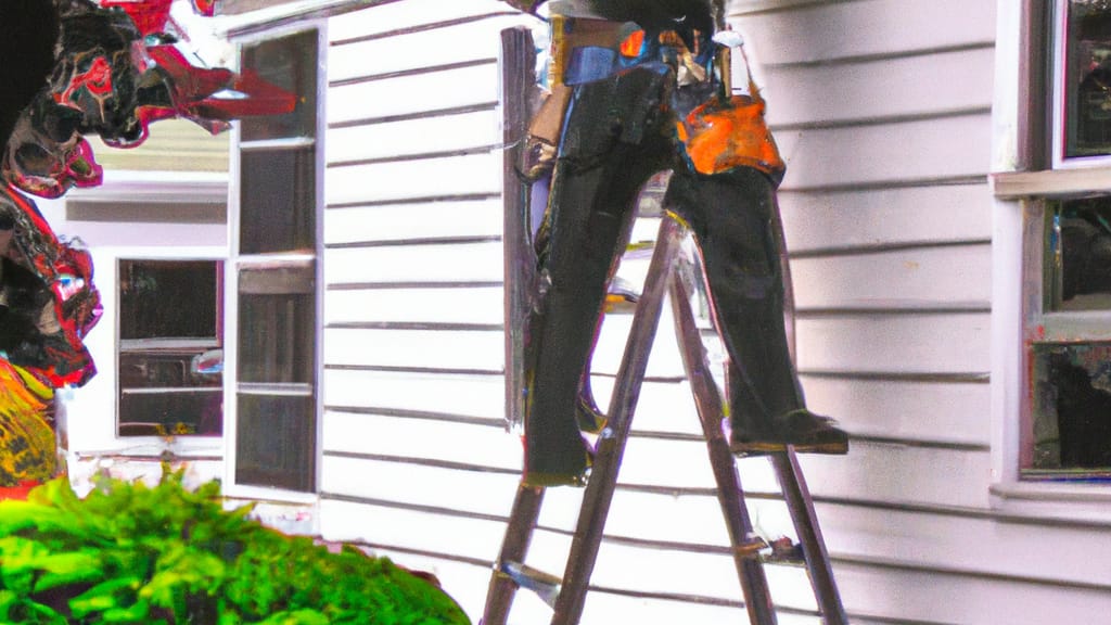 Man climbing ladder on Ridgefield Park, New Jersey home to replace roof