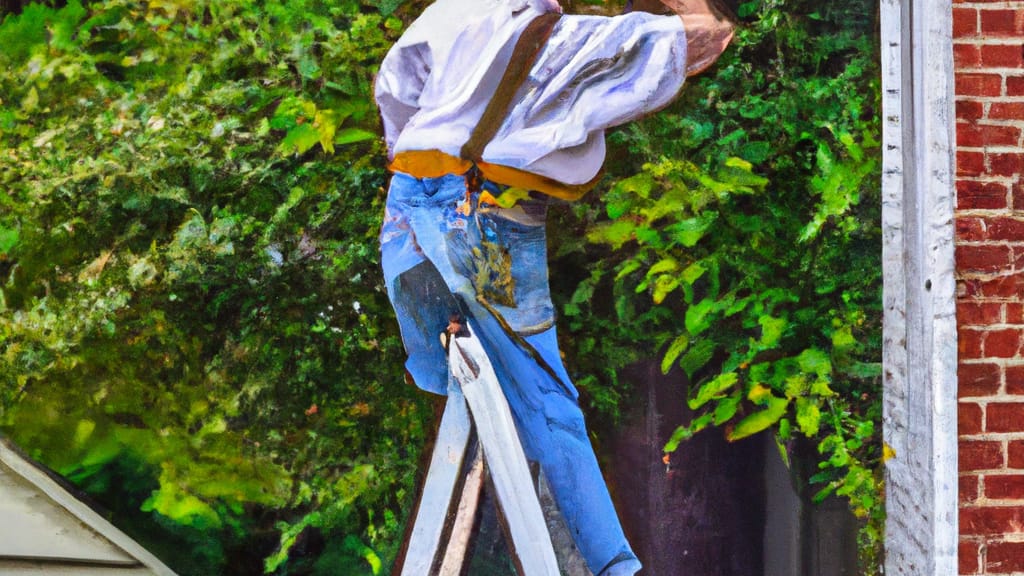 Man climbing ladder on Riverdale, Georgia home to replace roof