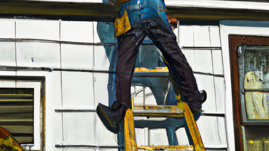 Man climbing ladder on Riverside, New Jersey home to replace roof