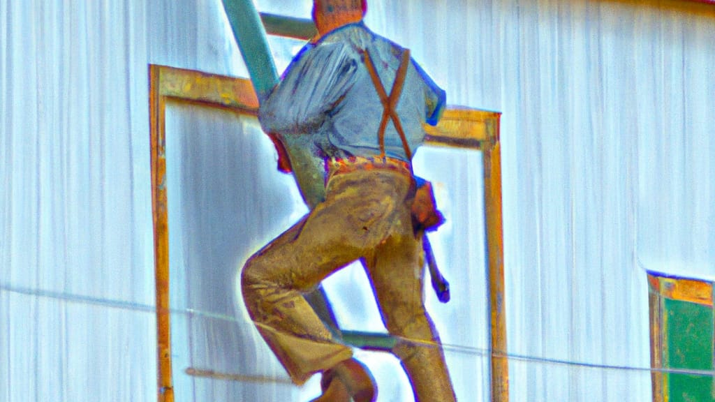 Man climbing ladder on Riverton, Wyoming home to replace roof