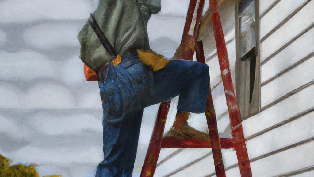 Man climbing ladder on Robertsdale, Alabama home to replace roof