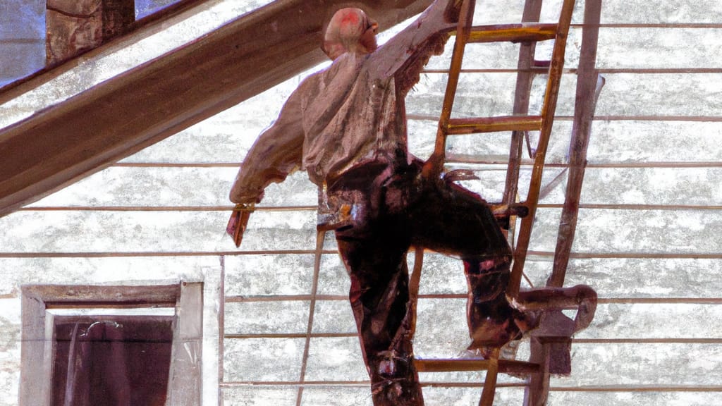 Man climbing ladder on Robinson, Illinois home to replace roof