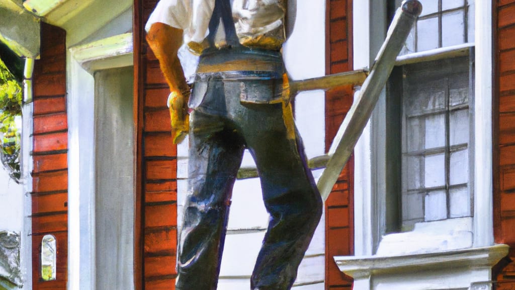 Man climbing ladder on Rochester, Massachusetts home to replace roof