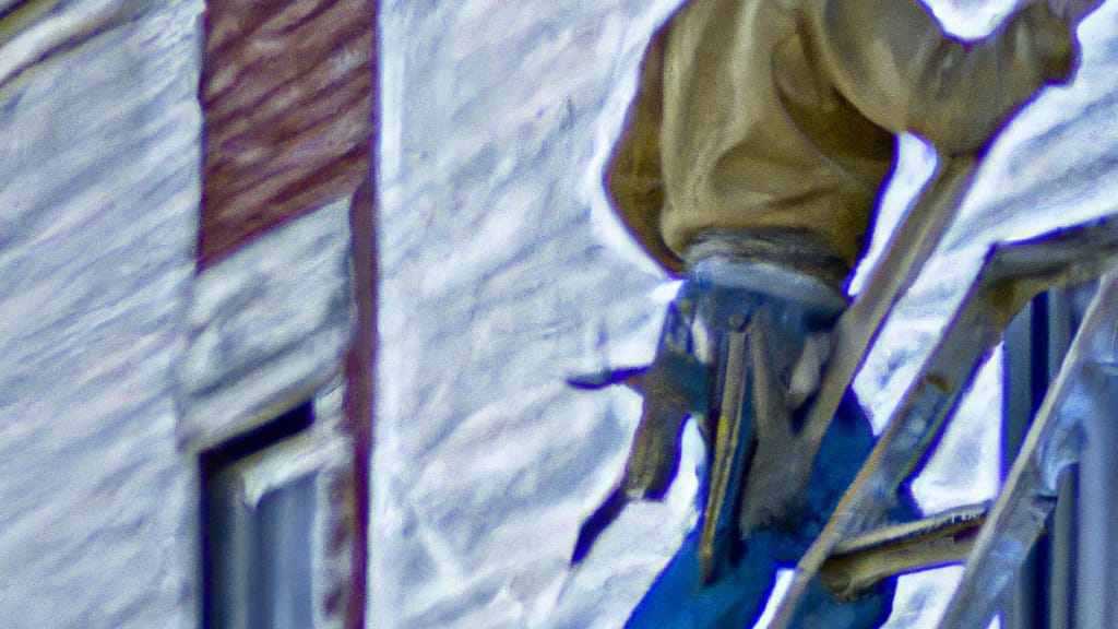 Man climbing ladder on Rock Island, Illinois home to replace roof