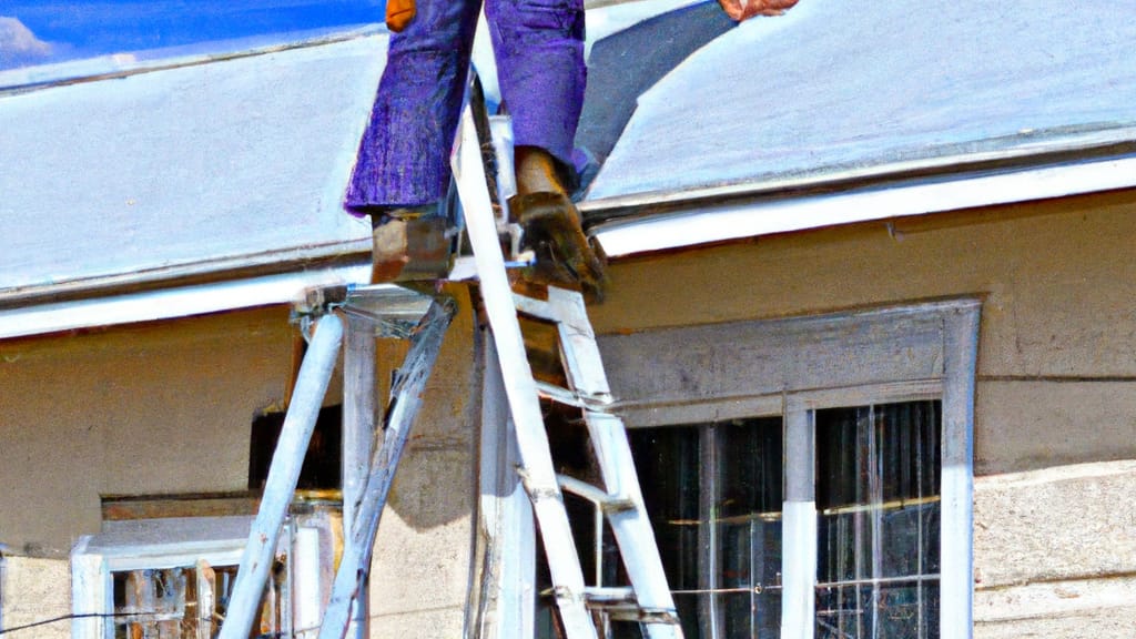 Man climbing ladder on Rock Springs, Wyoming home to replace roof