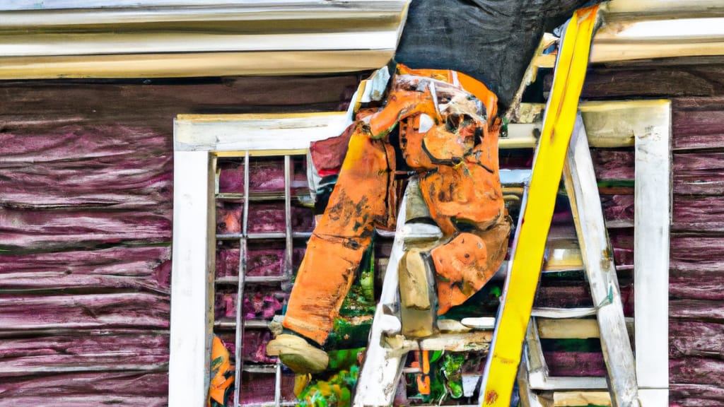 Man climbing ladder on Rockdale, Texas home to replace roof