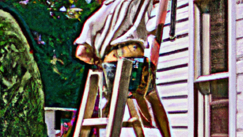 Man climbing ladder on Rockingham, North Carolina home to replace roof