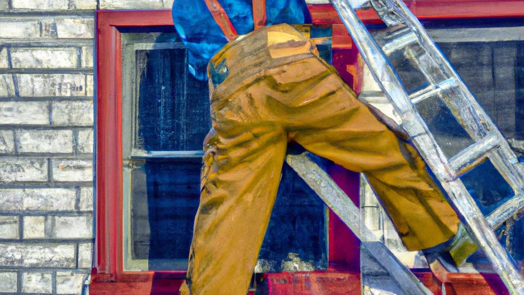 Man climbing ladder on Rockville Centre, New York home to replace roof