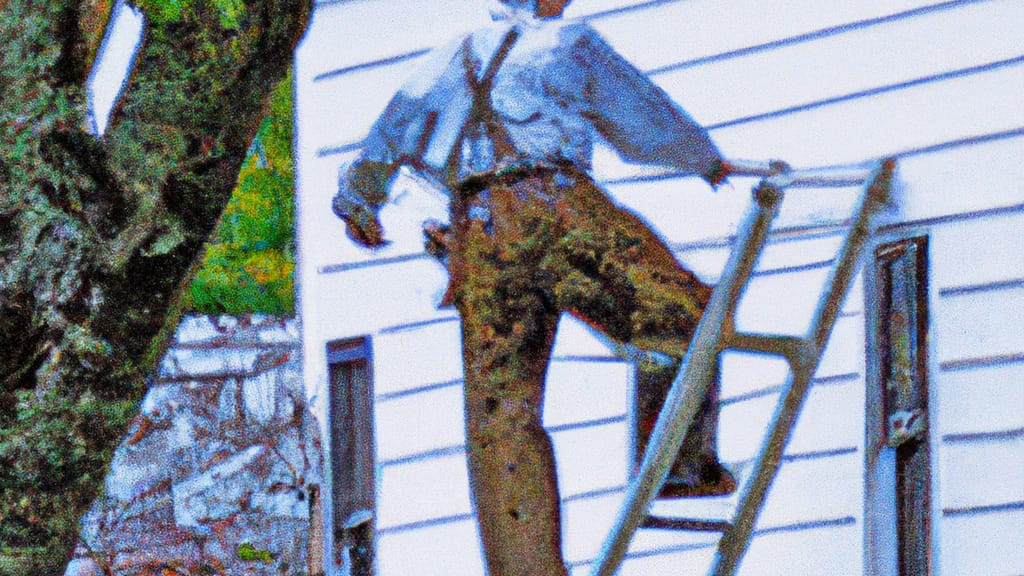 Man climbing ladder on Rocky Hill, Connecticut home to replace roof