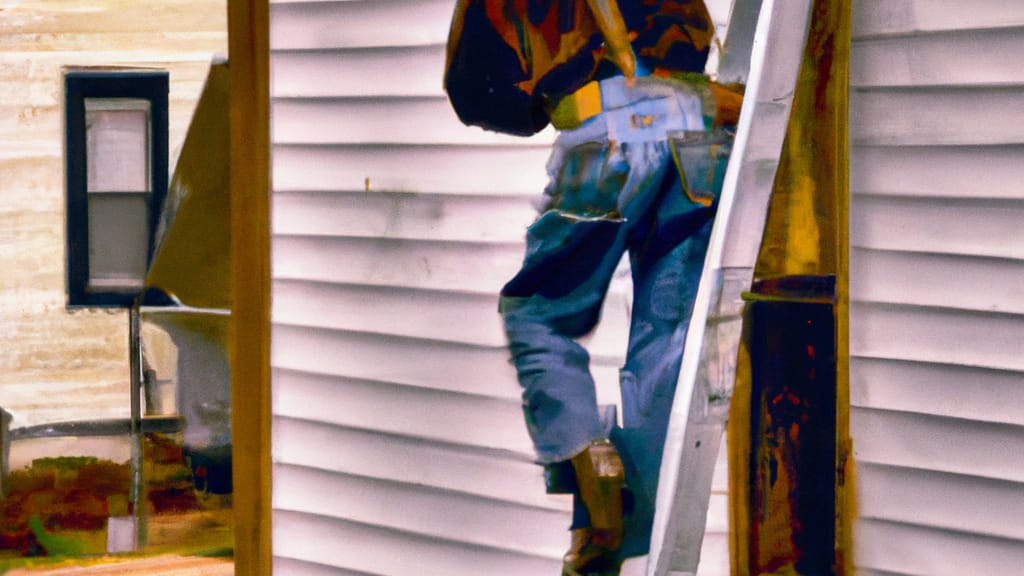 Man climbing ladder on Rome, New York home to replace roof