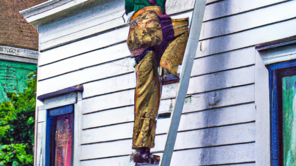 Man climbing ladder on Romulus, Michigan home to replace roof