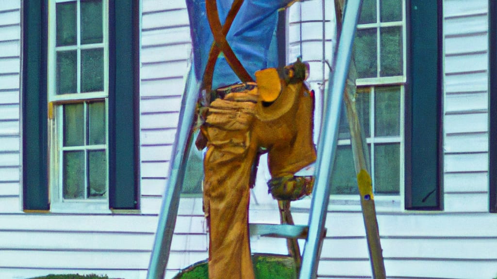 Man climbing ladder on Rosedale, Maryland home to replace roof