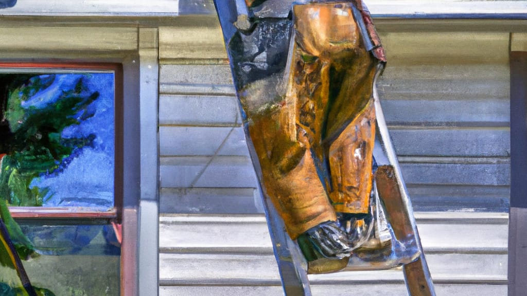 Man climbing ladder on Roseville, Michigan home to replace roof