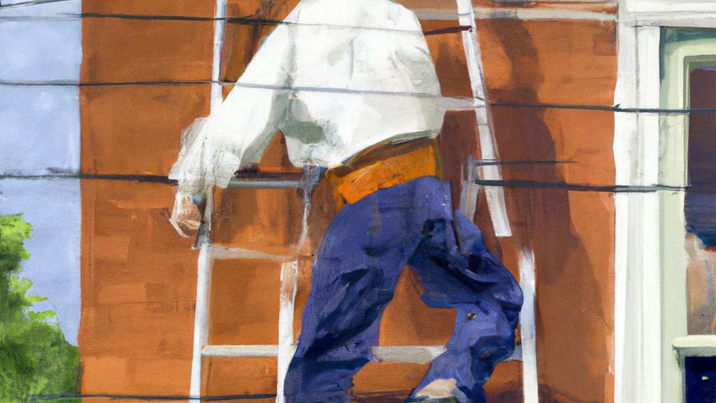 Man climbing ladder on Roslyn Heights, New York home to replace roof