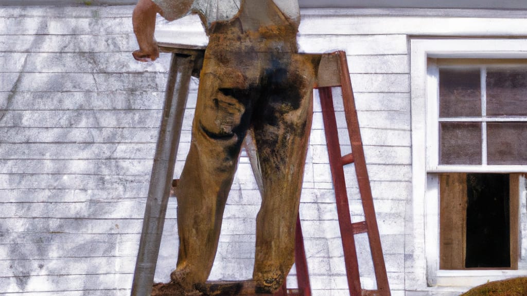 Man climbing ladder on Roswell, Georgia home to replace roof