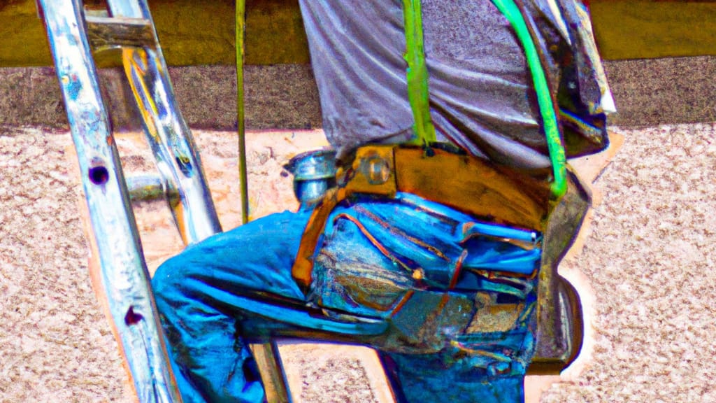 Man climbing ladder on Roswell, New Mexico home to replace roof