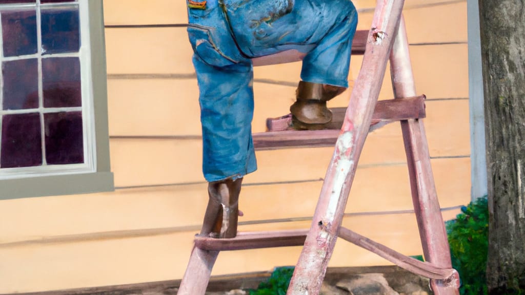 Man climbing ladder on Rothschild, Wisconsin home to replace roof