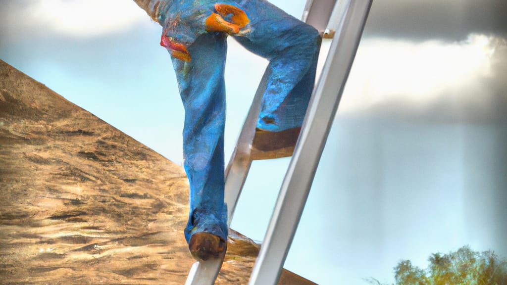 Man climbing ladder on Round Rock, Texas home to replace roof